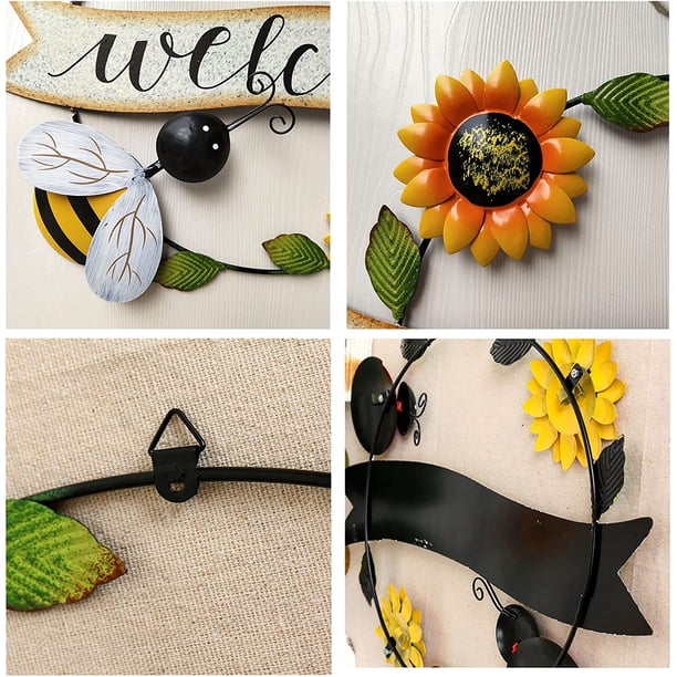 Letrero de bienvenida de metal con dise?o de girasol y abeja, letrero de bienvenida de jardín, para bar, cafetería, tienda, decoración de puertas, exteriores, patio, porche, patio, balcón, sala de estar ZefeiWu 1327534217926