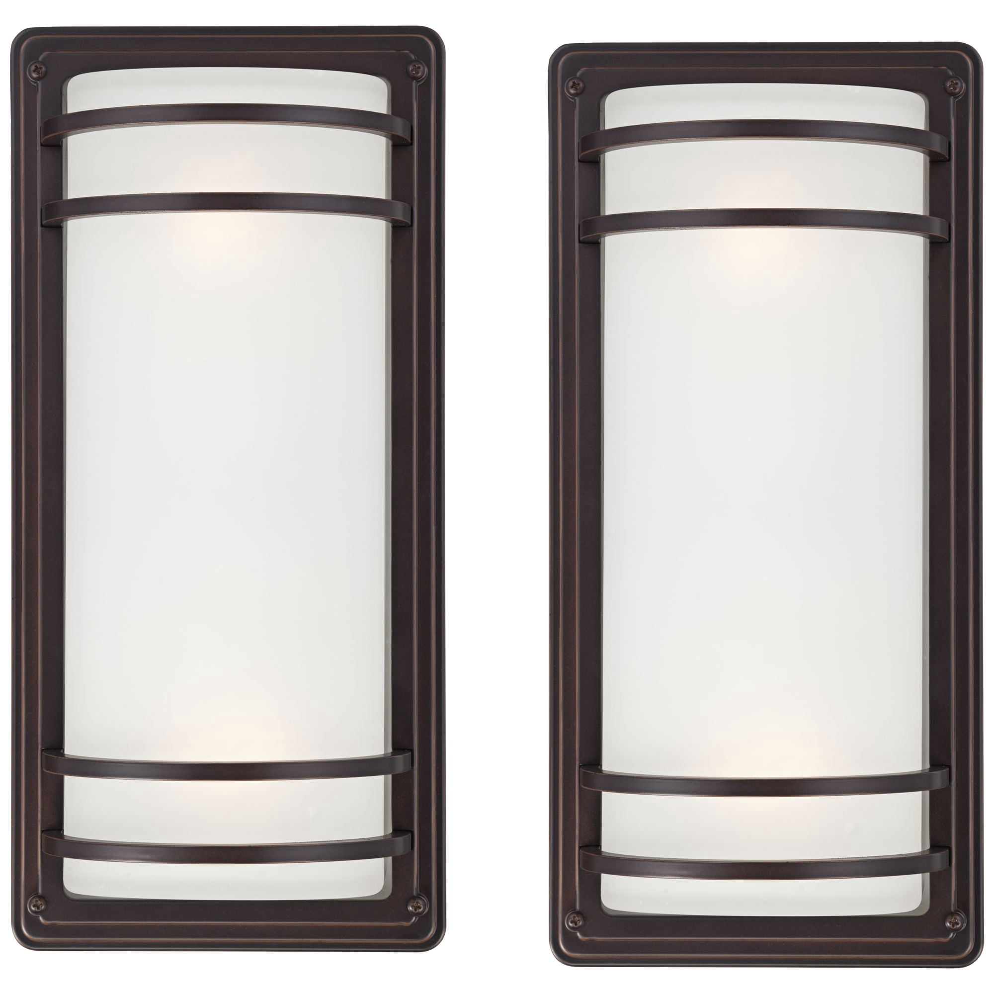 John Timberland Habitat Modern Industrial Outdoor Wall Light Fixtures Set of 2 Rubbed Bronze 16" Opal Glass for Post Exterior Barn Deck