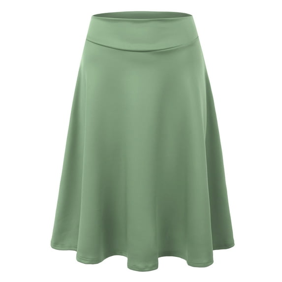 Doublju Women's Elastic High Waist Band Flared Midi Skirt (Plus Size Available)