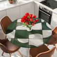 thumbnail image 2 of Green Geometric Round Tablecloth 36-44 Inch Round Fitted Table Cloth with Elastic Edge, Abstract Color Block Modernism Waterproof Table Cover Protector for Outdoor Picnic Party Dining, 2 of 6