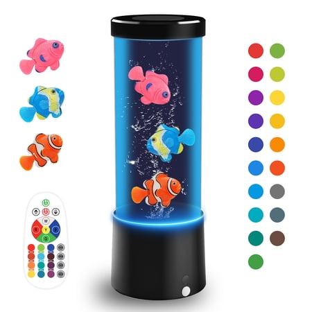 2BK Bubble Fish Lava Lamp 17 Color Changing Aquarium Light Artificial Fish Tank with Three Moving Clownfish Gift for Kids, Adults(8.6*3.15in)