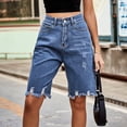 thumbnail image 5 of Pantalones cortos vaqueros rasgados de cintura alta para mujer, pantalones cortos vaqueros de calle perforados con flecos de piel a la moda, pantalones cortos de cinco puntos 2023, 5 of 5