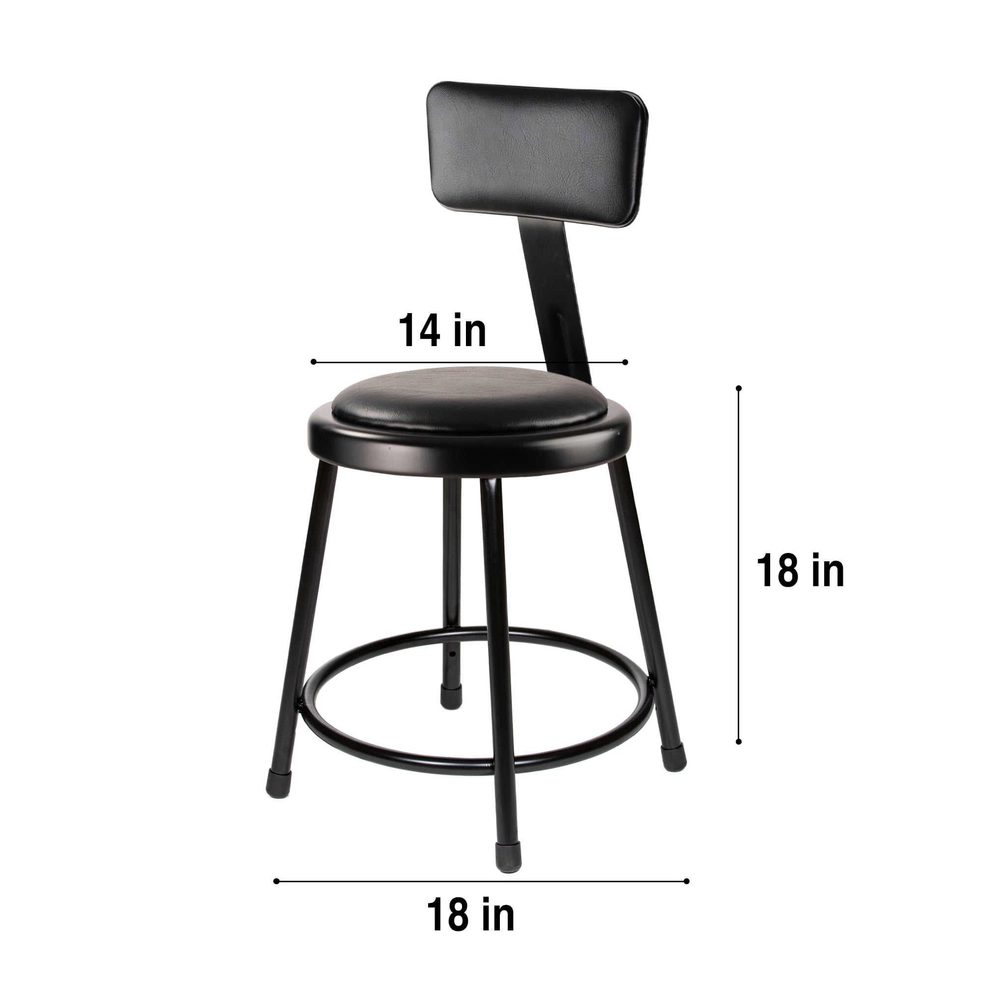 Hampden Furnishings Otto 18" Vinyl Padded Science Stool with Backrest, Black, Pack of 2