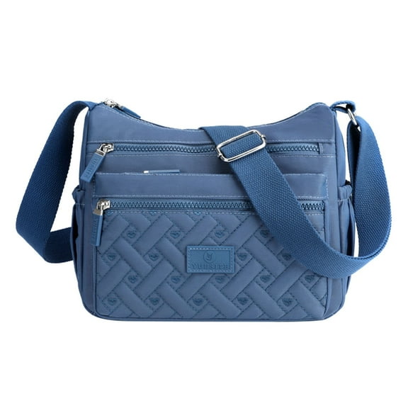 Modstep Small Crossbody Bag for Women Quilted Shoulder Purse Triple Zip Adjustable Wide Strap Lightweight College Satchel Blue
