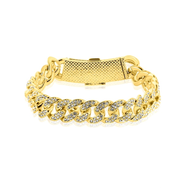 JeenMata Pulsera de eslabones cubanos de metal amarillo para hombre - Joyería elegante y elegante