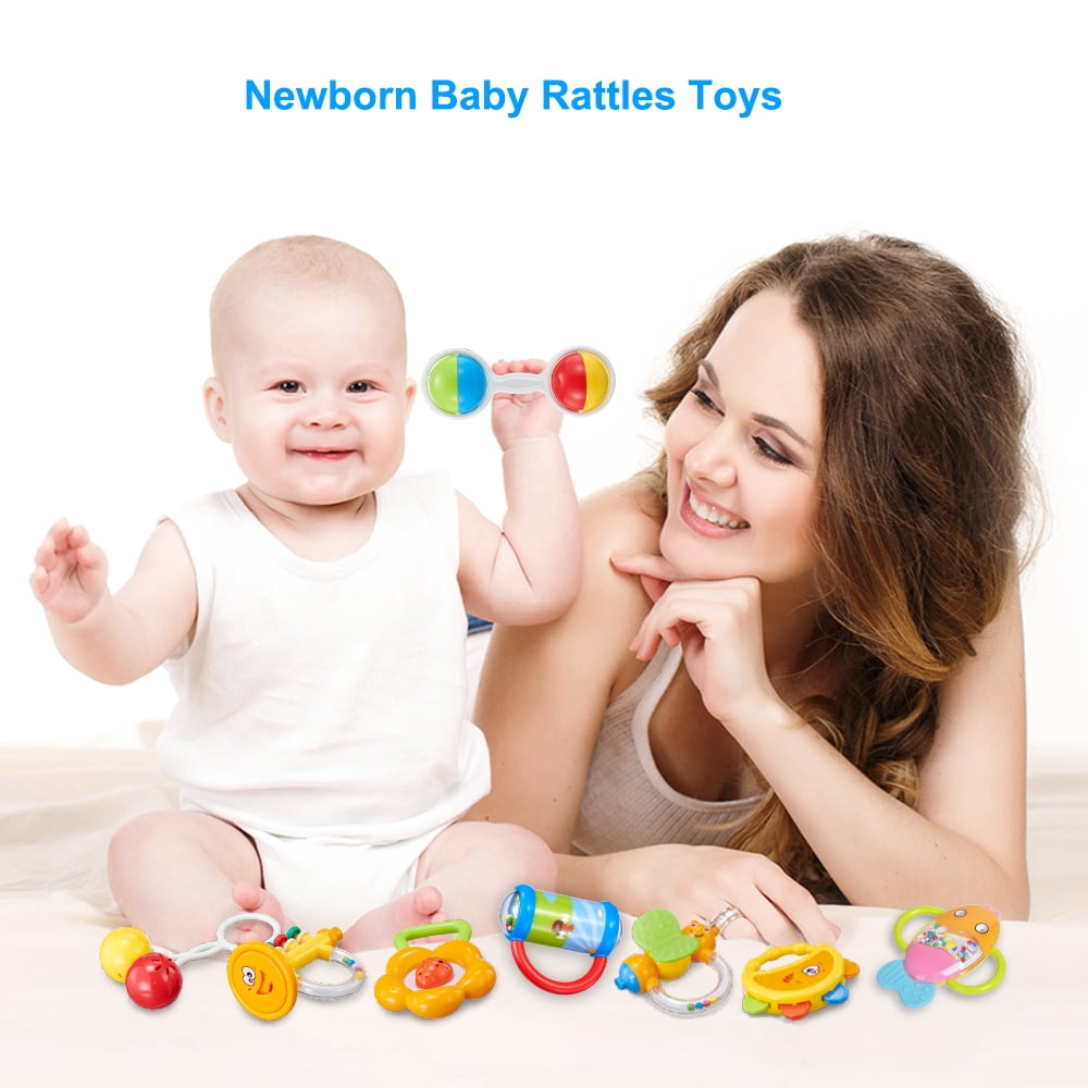 GOODWAY Baby Rattles 0-6 Months,Infant Toys for babies 6-12 months, 8 Pcs Teether Grab Shaker Rattle Set, Newborn Development Birthday Gift 2 3 4 5 7 9 10 Month Boy Girl (Multicolor)
