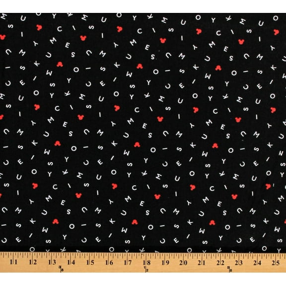 Cotton Mickey Text Toss Mickey Mouse Letters Initials Disney Cartoon Kids Black Cotton Fabric Print by the Yard (69071-1100715)