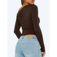 thumbnail image 4 of Women'S Casual Long Sleeve Boat Neck Off Shoulder Slim Fit Crop Top Going Out Blouses Y2K Tight Shirts Coffee Color XL, 4 of 5