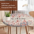thumbnail image 3 of Red Blue Spring Floral Round Tablecloth 55-60 Inch Round Fitted Table Cloth with Elastic Edge, Welcome Pastoral Botanical Rustic Waterproof Table Cover Protector for Outdoor Picnic Party Dining, 3 of 6