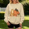 thumbnail image 5 of Womens Plus Size Halloween Cat Pumpkin Sweatshirt Retro 90s Graphic Crewneck Soft Fall Pullover Tops Beige L, 5 of 5