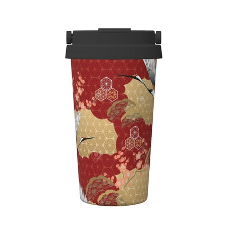 

Insulated Coffee Mug With Lid Japanese Kimono Pattern Cherry Blossom Crane Insulated Tumbler Stainless Steel Coffee Travel Mug With Lid Hot Beverage And Cold Vacuum Portable Thermal Cup Gifts