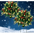 thumbnail image 3 of Ayieyill 2pcs Large Pre-Lit Christmas Urn Filler,w/ Pinecones &Berries, Warm White & Flashing Lts, 23" Diameter (Norfolk Branches), 3 of 10