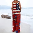 thumbnail image 4 of Iaqnaocc 250 Anniversary Usa Flag Women's Jumpsuits Loose Fit American Flag Floral Print Sleeveless Wide Leg Summer Adjustable Strap Patriotic Party Freedom Jumpsuits Rompers Deep Red S, 4 of 4
