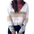 thumbnail image 1 of Autumn Winter Womens Knitted V-neck Stitching Button Striped Sweater Top, 1 of 8