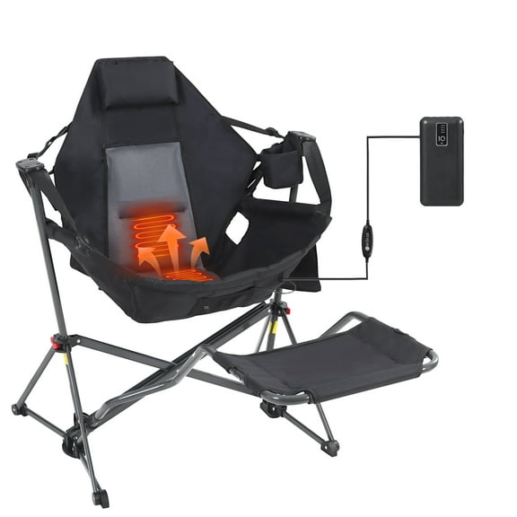 Heated Hammock Camping Chair with Footrest, Rocking Swing Chair, High Back with Stand, Cup Holder, Side Pocket, and Power Bank – Ultimate Relaxation for Outdoor Comfort (1 Pack)