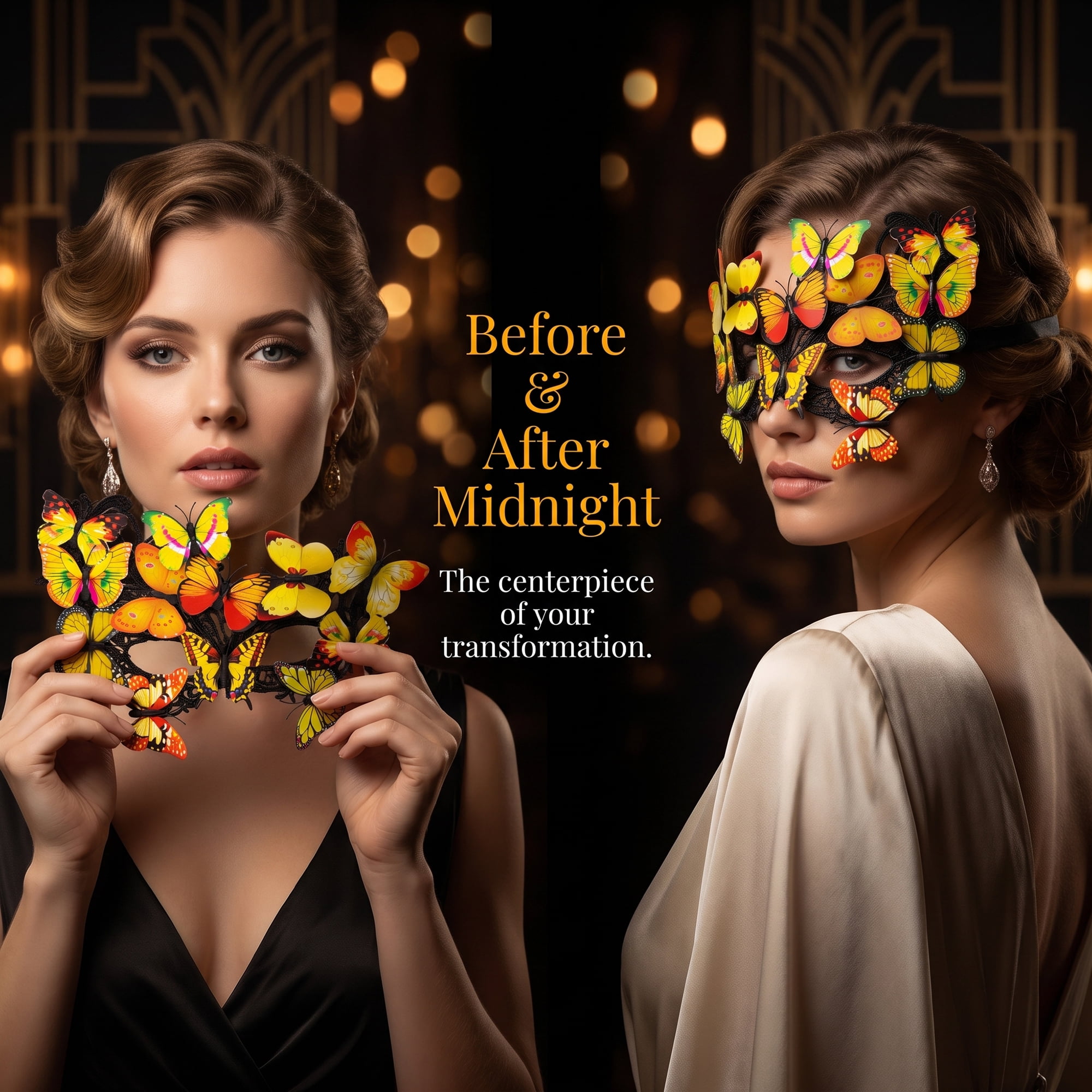 Unique Bargains Butterfly Masquerade Venetian Mask for Costume Party Yellow 9.8" x 7.1"