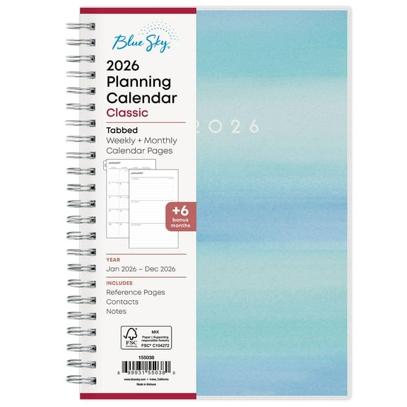 Blue Sky 2026 Weekly and Monthly Planner Calendar, January 2026 - December 2026, 5" x 8", Flexible Frosted Cover, Laminated Tabs, Durable Twin Wire Binding, Chloe