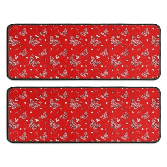 Kitchen Rugs Sets Of 2,Red Butterfly Heart Flower Pattern Anti Fatigue Kitchen Mat Rugs Non Slip Washable,Decorative Kitchen Floor Mats for Kitchen,Sink,Laundry,17"x47" 17"x47"