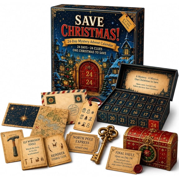 24-Day Mystery Advent Calendar - Christmas, Puzzle Game for Families & Adults - Interactive Christmas Countdown with Daily Clues, Puzzles, and Final Reveal