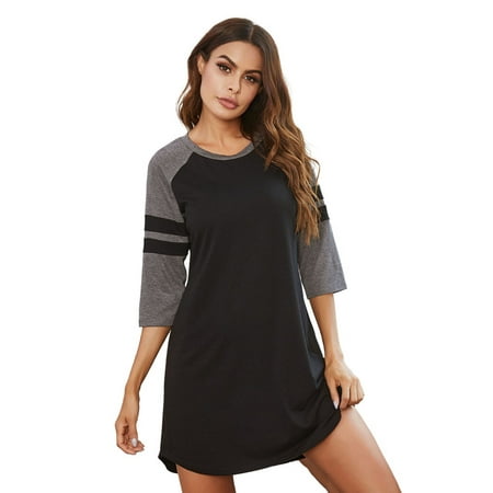 

FEREMO Nightgown for Women 3/4 Sleeve Loungewear Loose Sleepwear Pajamas(Black S)