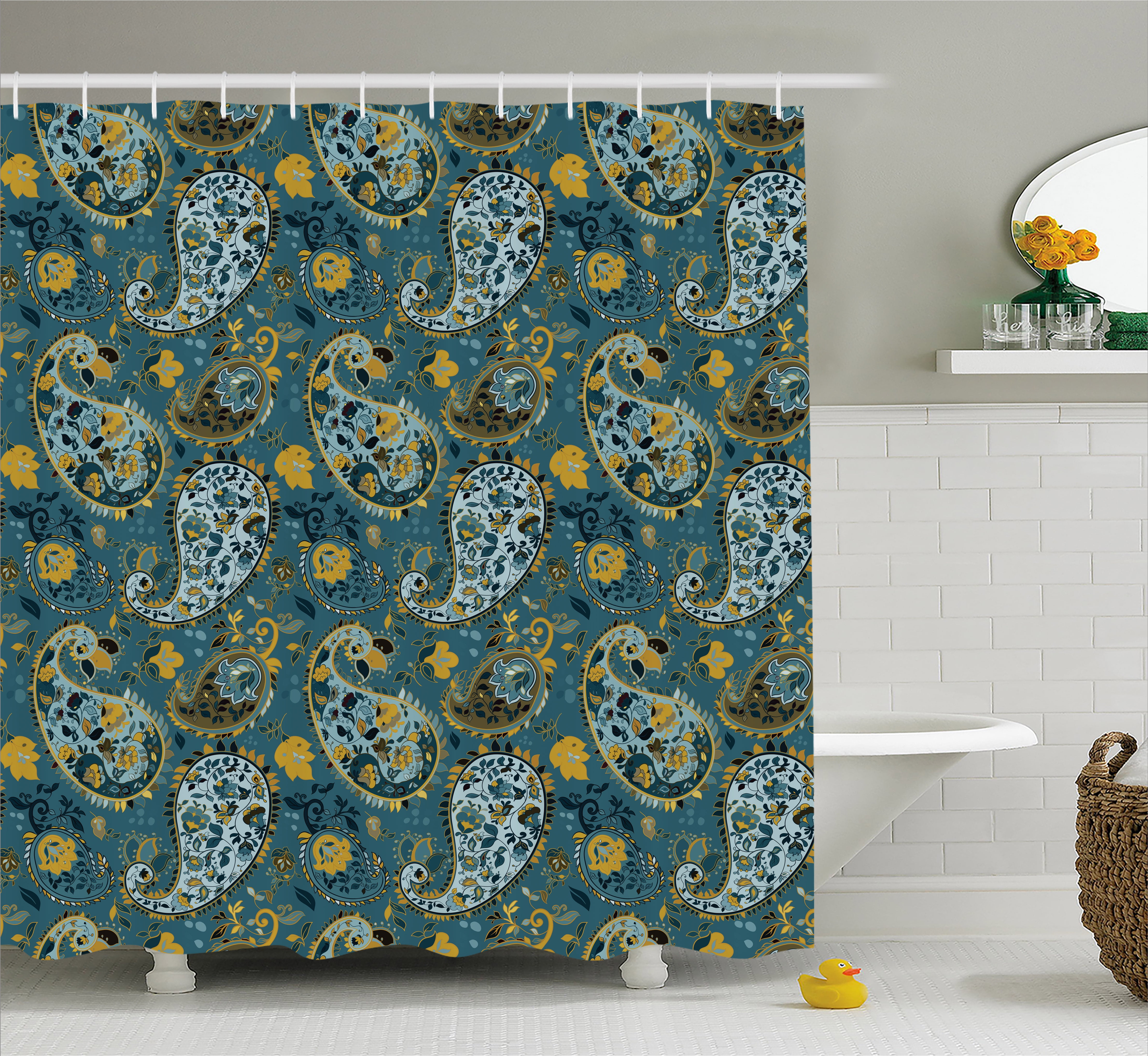 Paisley Shower Curtain, Antique Curly Floral Motifs Old Fashioned ...