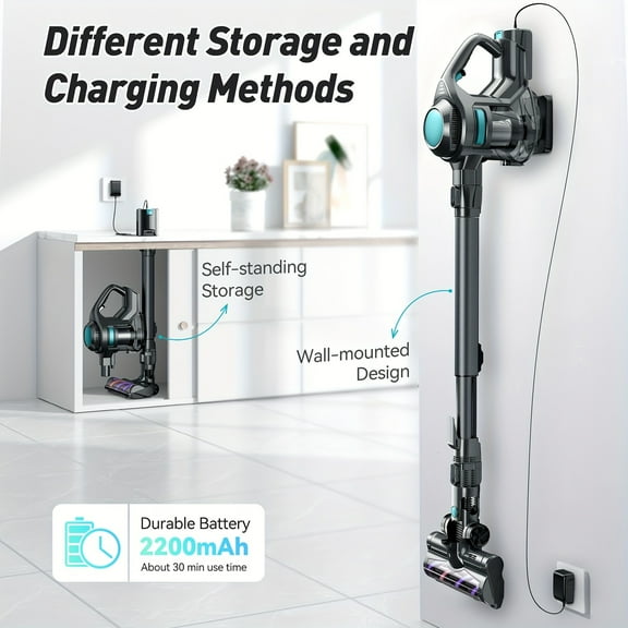 Cordless Vacuum Cleaner, Lightweight Stick Vacuum Cleaner With 23 Kpa Powerful Suction, Detachable Battery, LED Brush, 43.96oz Dust Cup, 4 In 1 Handheld Vacuum For Home Hard Floor Carpet Pet Hair