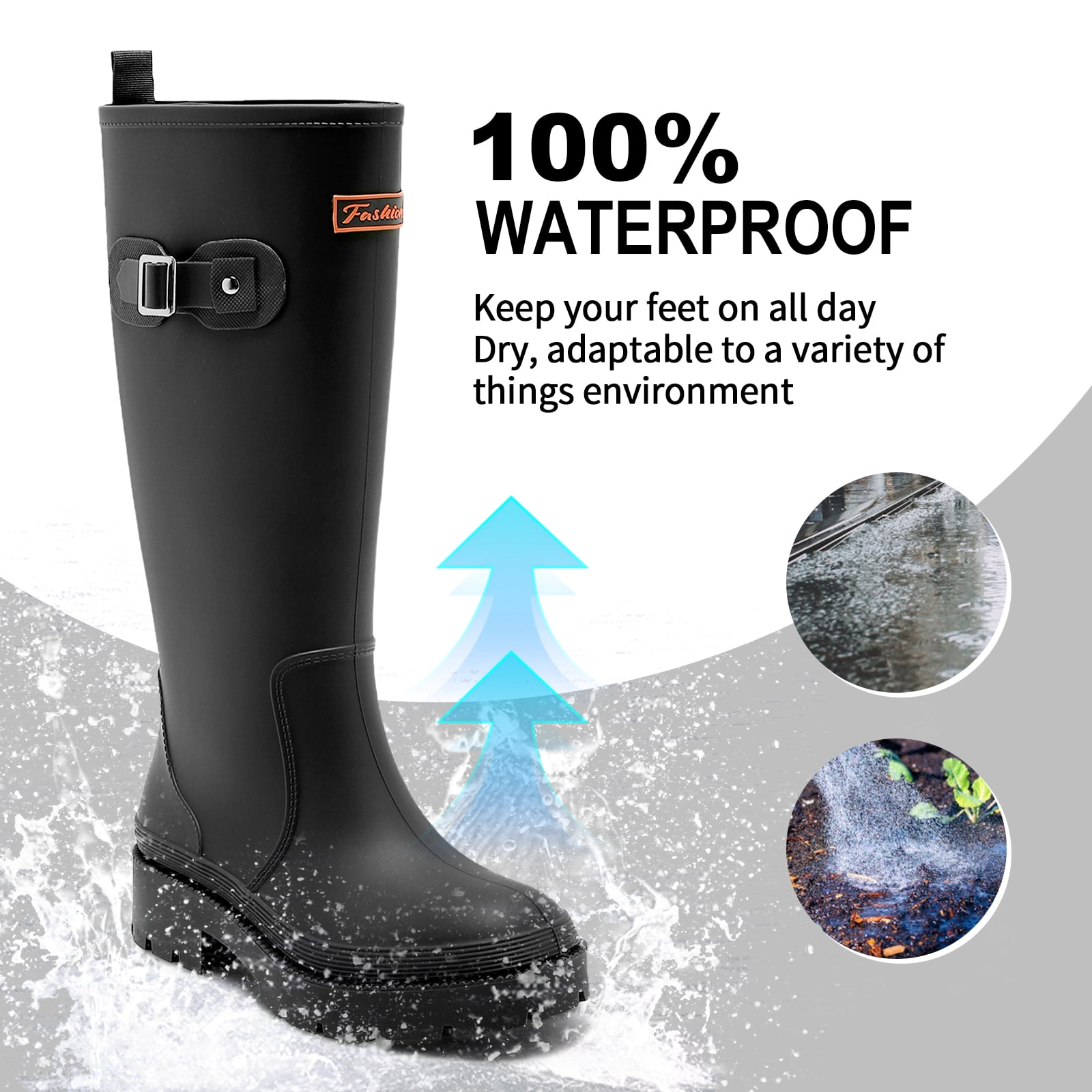 Lcamaw Rain Boots for Women, Anti-Slip Rubber Boots Waterproof Garden Muck Boots Durable Slip Resistant, Tall Water Shoes Comfort Fishing Boot Knee High Work