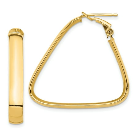 Primal Gold 14 Karat Yellow Gold High Polished 5mm Omega Back Triangle Hoop Earrings