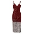 thumbnail image 5 of BLTIBY 2025 Women Sequin Dress Solid Color V Neck Sparkly Glitter Spaghetti Strap Fringe Sleeveless Short Party Night Out Club Fashion Dress Wine M, 5 of 7