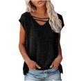thumbnail image 1 of CEHVOM Femmes Casual Solide Couleur Pull Col Rond Manches Courtes T-shirt Tops Dégagement, 1 of 6