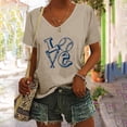 thumbnail image 2 of WZXFASHION T-shirt à Manches Courtes Col en V Imprimé Couleur Unie Festival de Baseball pour Femmes 50 % de Réduction, 2 of 6