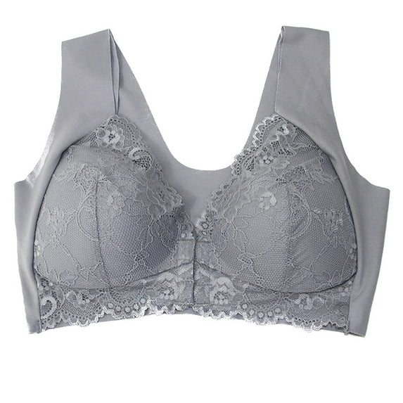 Grofry Women Adjustable Front Open Solid Color Lace Bra Camisole Wireless Underwear Grey XL
