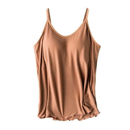 nochalofo Brown Scoop Neck Casual Corset Top  Solid Color Thread with Chest Pad without Wearing Bra One Tank Top