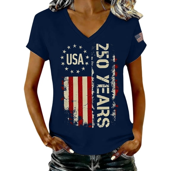 Only MomentT-shirt Women's 250Th Anniversary Print V Neck T Shirt 250Th Anniversary Tshirt Patriotic Tee