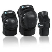 QUANFENG QF Knee Pads, Elbow Pads and Wrist Guards, 6 Pieces Cycling Skateboarding Protective Gear Set for Adults, Black
