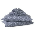 thumbnail image 6 of Martha Stewart Everyday Ultra Soft Washed Microfiber Full Size College Dorm Sheet, 4 Piece Set, 1 Fitted, 1 Flat & 2 Pillowcases, Deep Pocket, Durable & Lightweight Sheets, Veda Floral Medallion Navy, 6 of 6