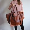 thumbnail image 4 of Oversized Bag Solid Color Large Capacity Faux Leather Vintage Foldable Tote for Vacation, 4 of 10