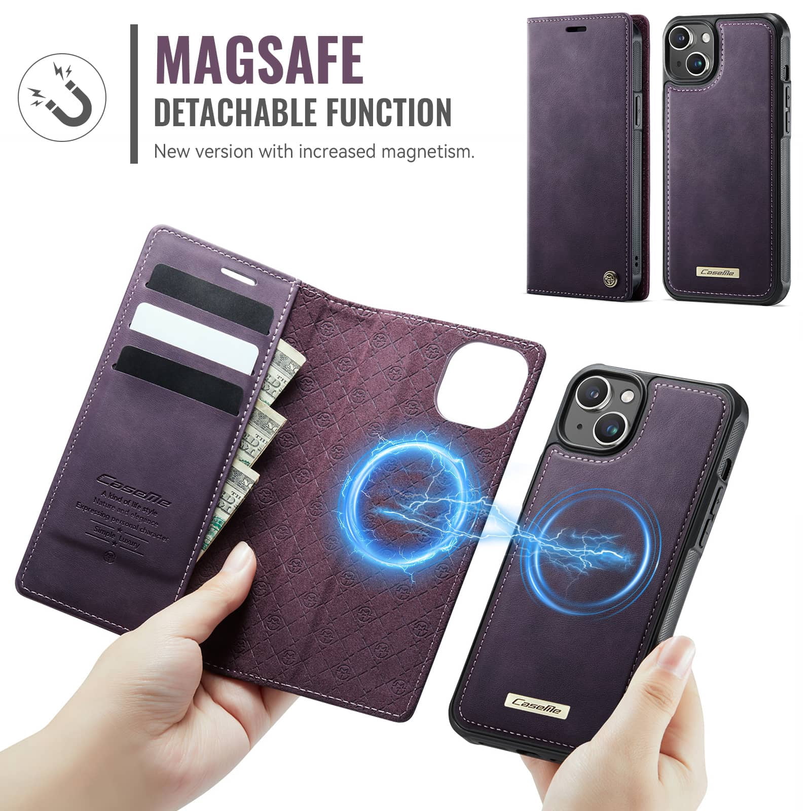 Magnetic 2 in 1 Magsafe Detachable Wallet Case for iPhone 14 with Card Holder Women Men, Retro PU Leather【RFID Blocking】Kickstand Shockproof Cover