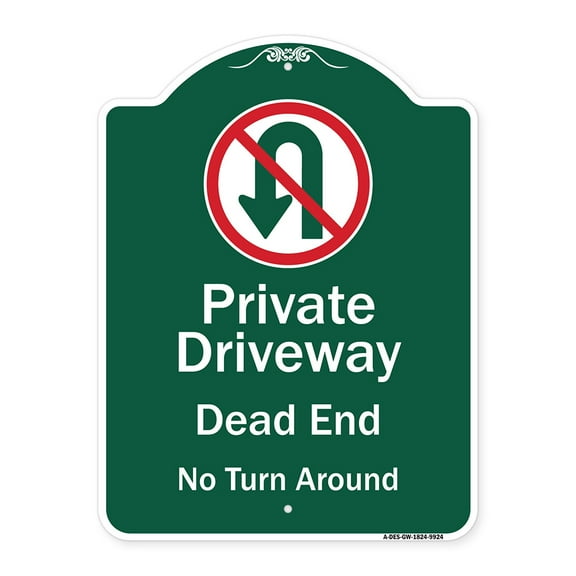 SignMission Designer Series Sign - Private Driveway No Turn Around With Symbol | Green & White 18" x 24" Heavy-Gauge Aluminum Architectural Sign | Made in the USA