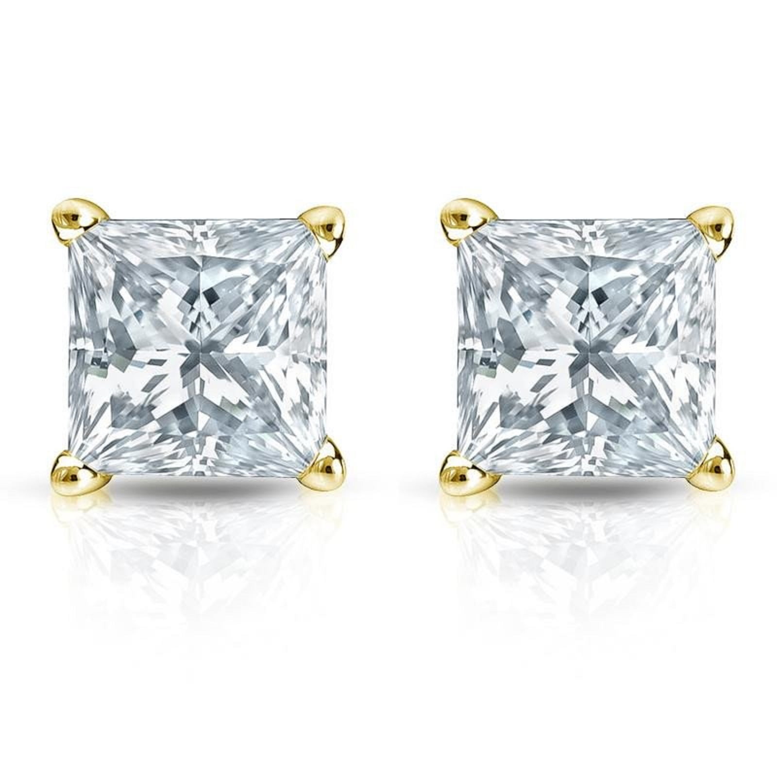 Clara Pucci 3.90 CT Princess Brilliant Cut Solitaire Stud Earrings in 14k Yellow Gold Push Back