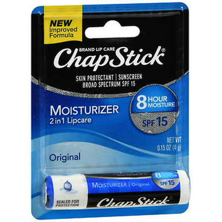 ChapStick Moisturizer (Original Flavor, 0.15 Ounce) Lip Balm Tube, Skin Protectant, Lip Care, SPF 15, (1 Tray, 12 Blister