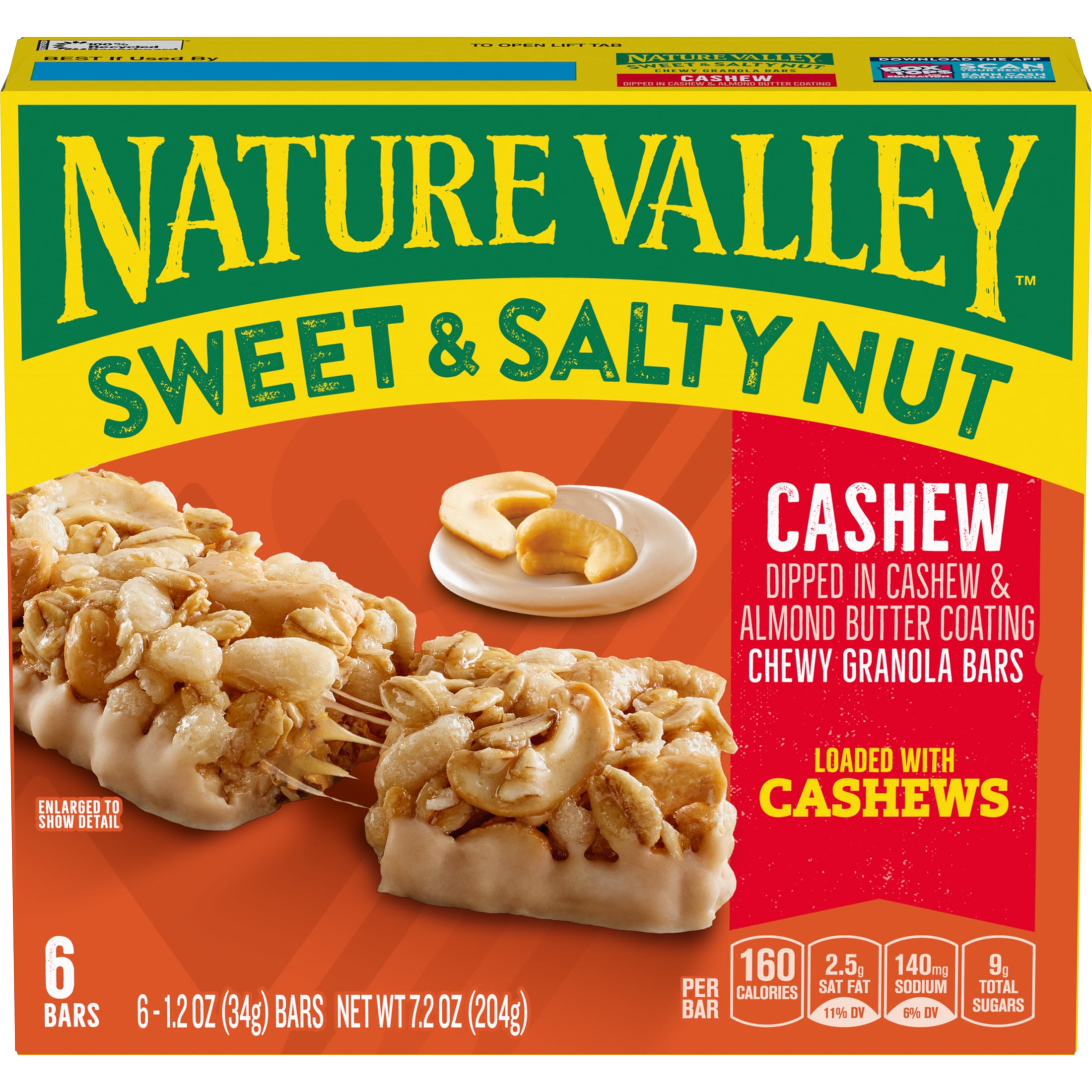 (12 pack) Nature Valley Sweet and Salty Nut Granola Bars, Cashew, 6 Bars, 7.2 oz