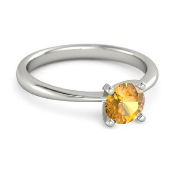 Solitaire Round 5 MM Citrine 925 Sterling Silver Women Christmas Ring