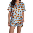 thumbnail image 3 of RMGVDSD Halloween Pajamas Set for Women 2 Piece Cute Pumpkin Print Short Sleeve Sleepwear Button Down Loungewear Holiday Party Pajama Shorts Sets, 3 of 7