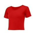 thumbnail image 5 of Black T Shirt Women, Comdrip Women's T Shirts Short Sleeve Color Block/Solid Tops Casual Summer Tees Short Sleeve Shirts for Women Red L, 5 of 8