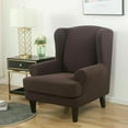 thumbnail image 3 of CJC Stretch 2-Piece Wingback Chair Slipcover, Wing Back Chair Covers, Brown, 3 of 8