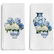 Blue and White Porcelain Chinoiserie Kitchen Towels Set of 2, Hydrangea Floral Dish Towels Tea Towels for Kitchen, Chinoiserie Decor Hand Towels for Bathroom, 16x24 Inch