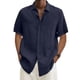 thumbnail image 2 of Designer Spring Summer Men's Casual Cotton Linen Solid Color Short Sleeve Shirts Loose Shirts 3XL, 2 of 4
