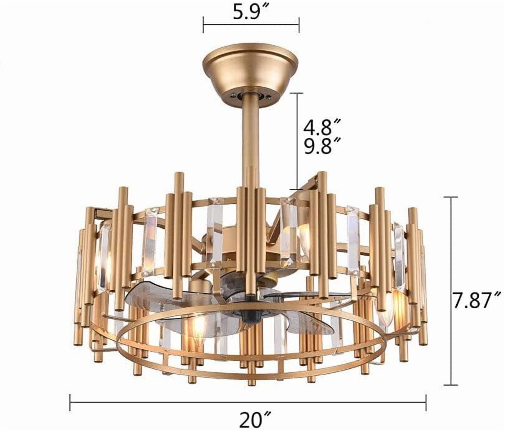 20" Ceiling Fan Light Dimmable 3 Speed Chandelier Lamp Fixture w/Remote & Timing Function for Bedroom, Living Room, Dining Room, Kitchen Island