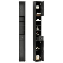 HOMGX 71” Tall Bathroom Storage Cabinet, Freestanding Linen Floor Cabinet with Drawer, Doors & Adjustable Shelves, Narrow Slim Cabinet for Living Room, Entryway, Small Spaces (Black)